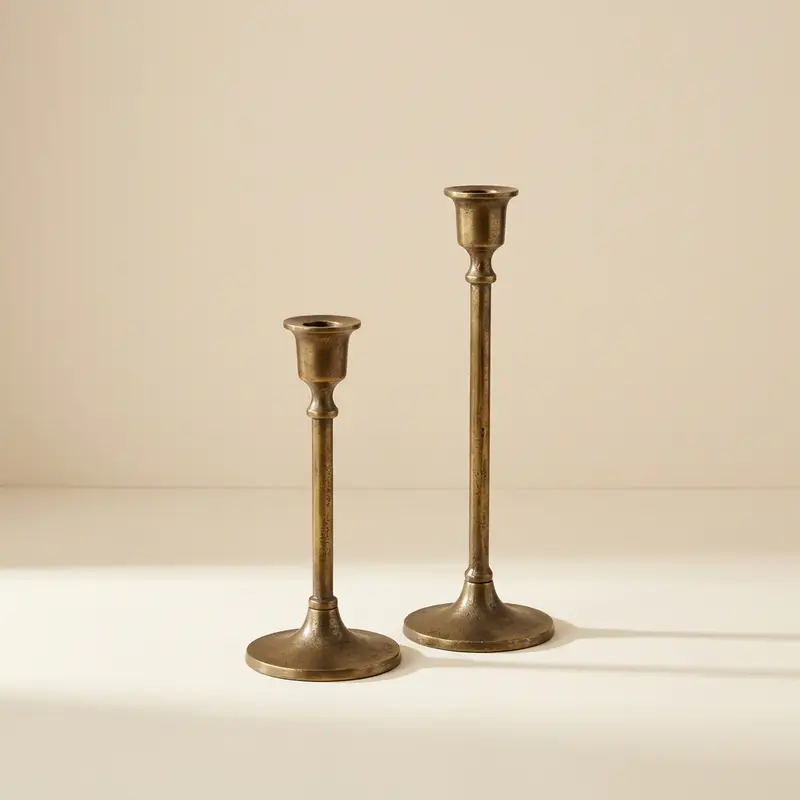 Calder brass candlesticks, pair in Aged brass
