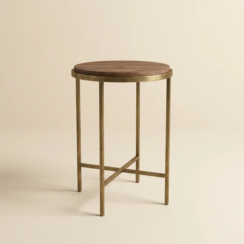 Calder brass drinks table in Aged brass / walnut