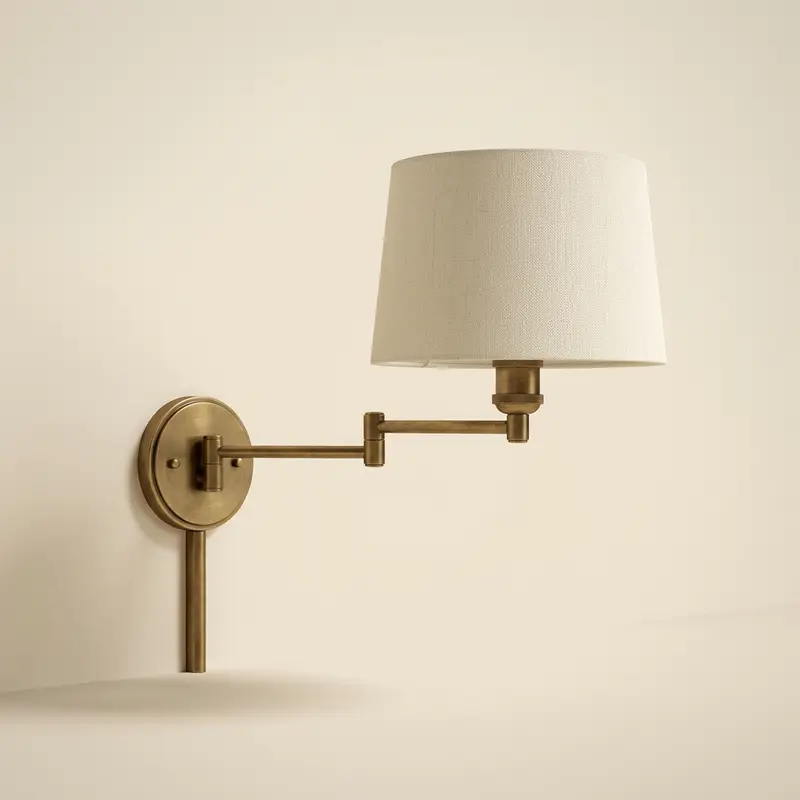 Calder swing-arm sconce in Aged brass