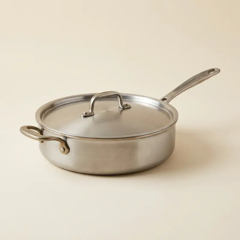 Hale tri-ply sauté pan with lid in Brushed steel