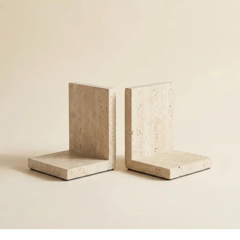 Harrow travertine bookends, pair in Honed travertine