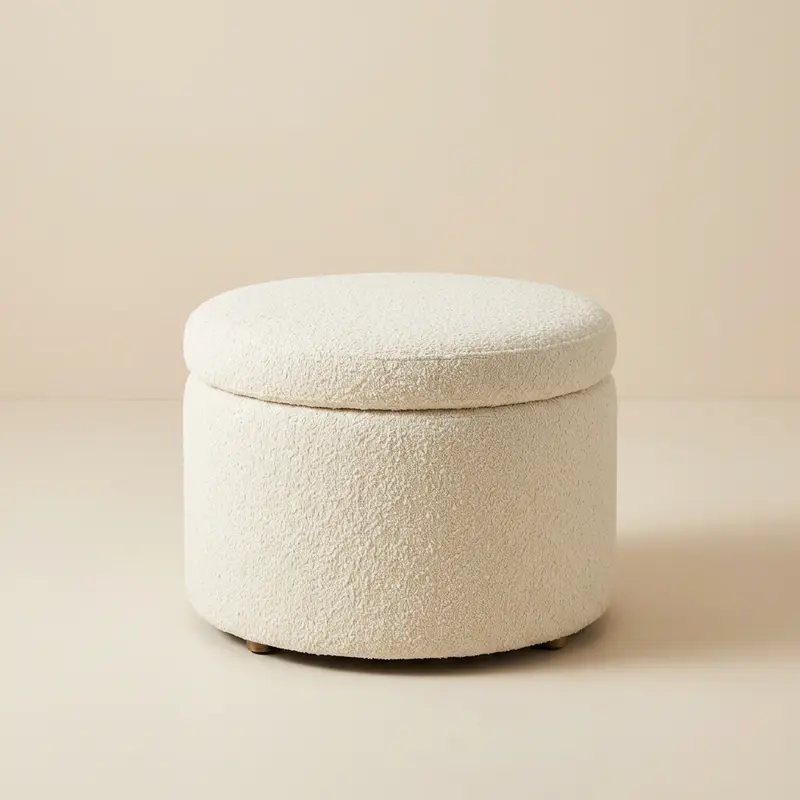 Linden bouclé ottoman in Cream bouclé