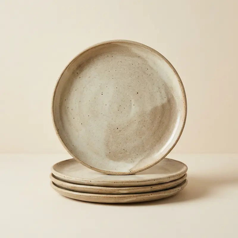 Oriel stoneware dinner plates, set of 4 in Oat glaze