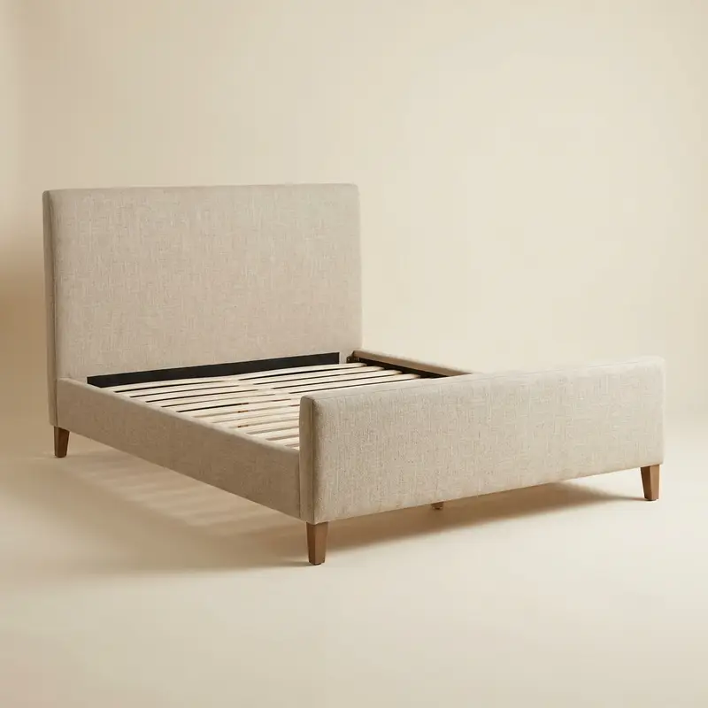 Tove upholstered bed frame in Oat linen