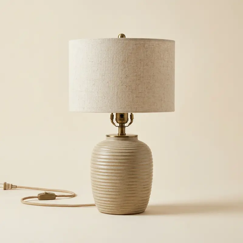 Tove ribbed table lamp in Oat glaze