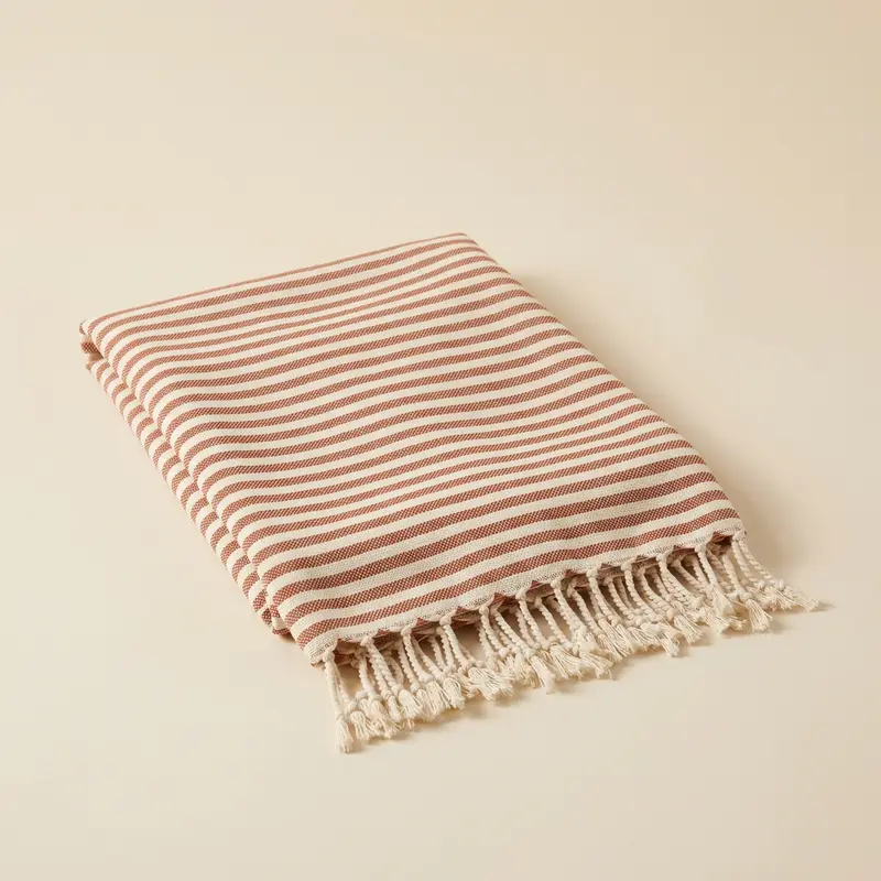 Tove striped Turkish towel in Rust stripe