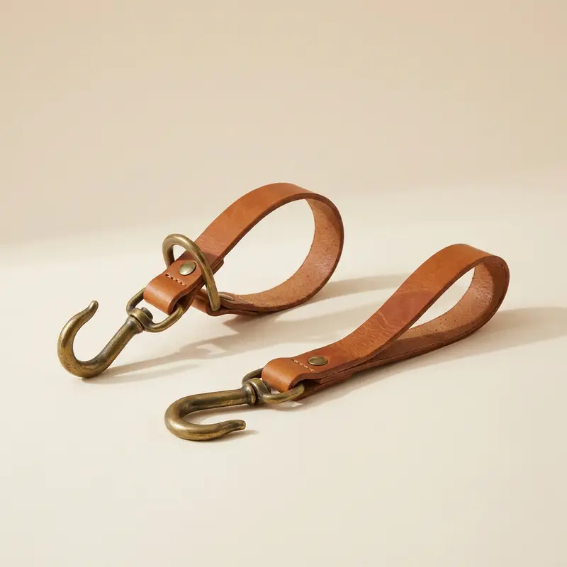 Wexley brass and leather tiebacks, pair in Aged brass / tan
